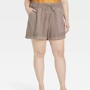 4X Brown Mid-Rise Drawstring Waist Linen Utility Shorts Universal Thread Womens
